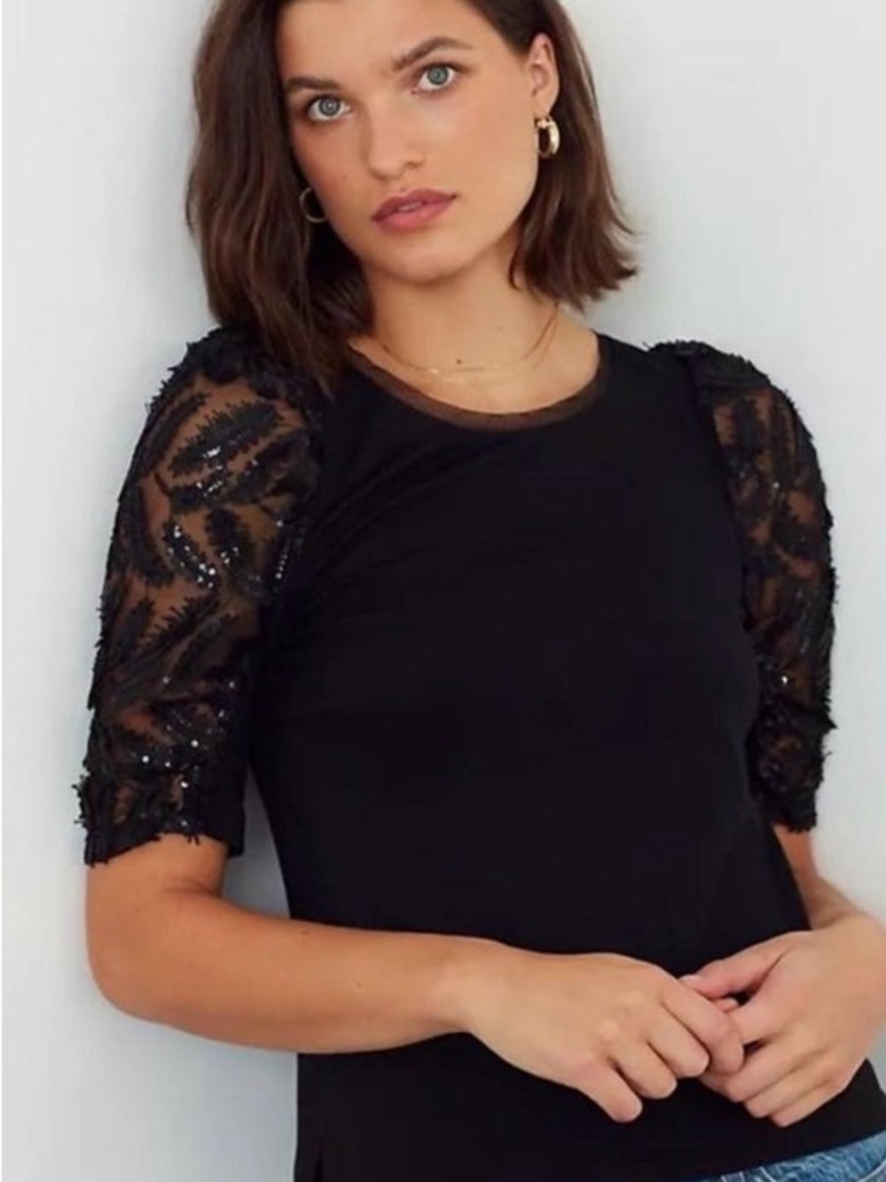 Anthropology Damiana Puff-Sleeved Sequinned Top